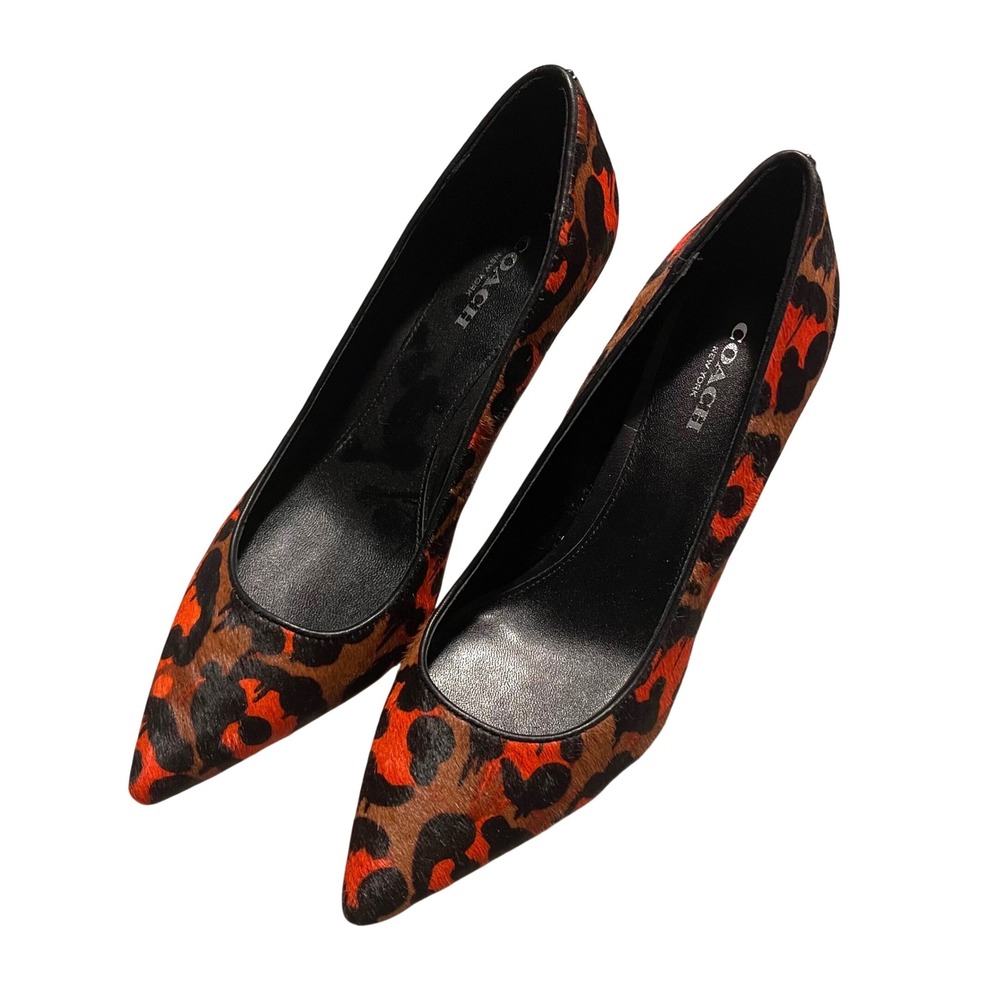Coach Smith Leopard Print Calf Hair Pumps Womens 6.5 Orange Brown Stiletto Heel - Picture 4 of 8